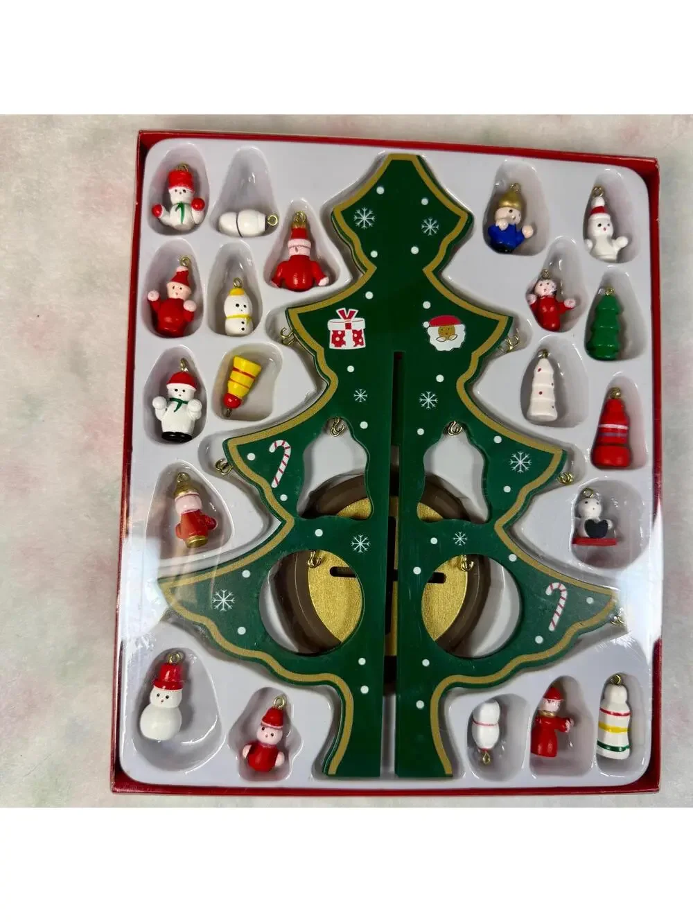 Hand Painted Wooden Christmas Tree with 20 Mini Ornaments